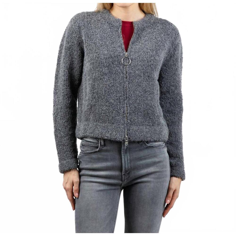 NEW MARGITTES boucle zip knit sweater in grey